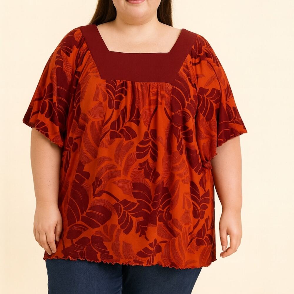 Lane Bryant Flutter Sleeve Palm Leaf Tropical Floral Top Women’s Size 18/20